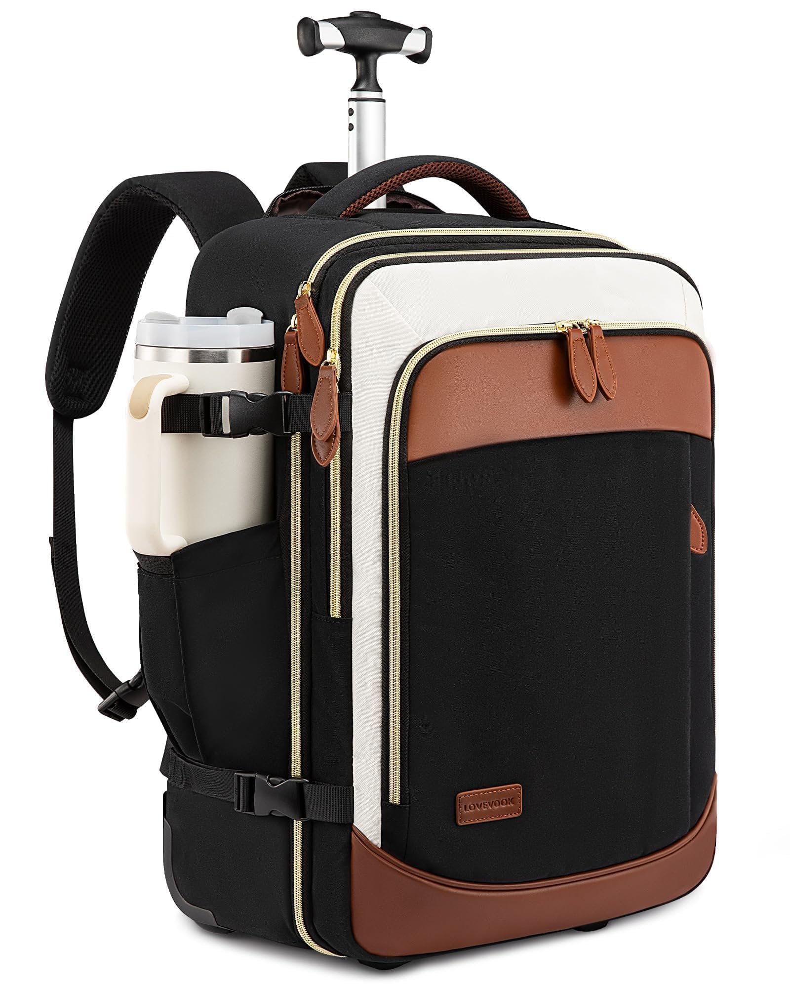 LOVEVOOK Rolling Backpack for Women, 50L Travel Backpack with Wheels, Carry on Luggage for Men, 17.3 Inch Wheeled Laptop Bag, Flight Approved Personal Item Suitcase