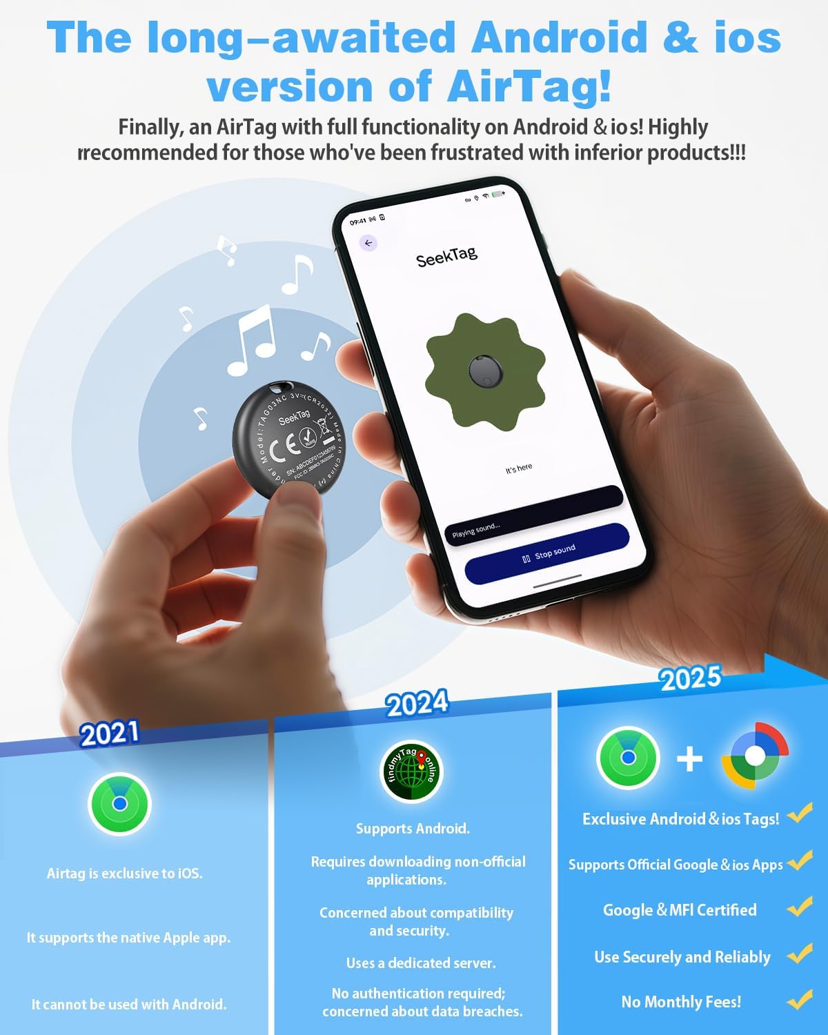 Air Tags for Android,Air Tags-4 Pack Android,Air Tracker Tags with 4 Case,2 Year Battery Life,Google & Apple Find Trackers for Google'S Find Hub App & Apple Find My,IP65 Waterproof Luggage Tracker thumbnail