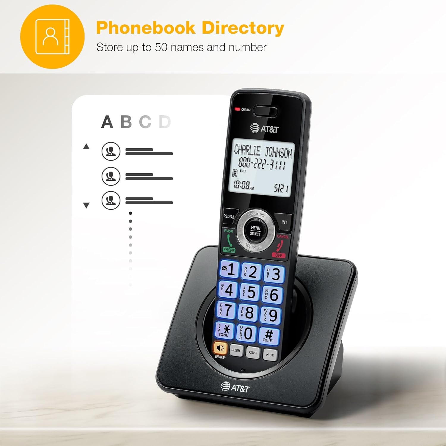 AT&T 4-Handsets Landline Home Phone with Call Blocker, Caller ID/Call Waiting, Full-Duplex Handset Speakerphone, Backlit Keypad & Display, Rechargeable Battery, ECO Mode, DECT 6.0: GL2101-41