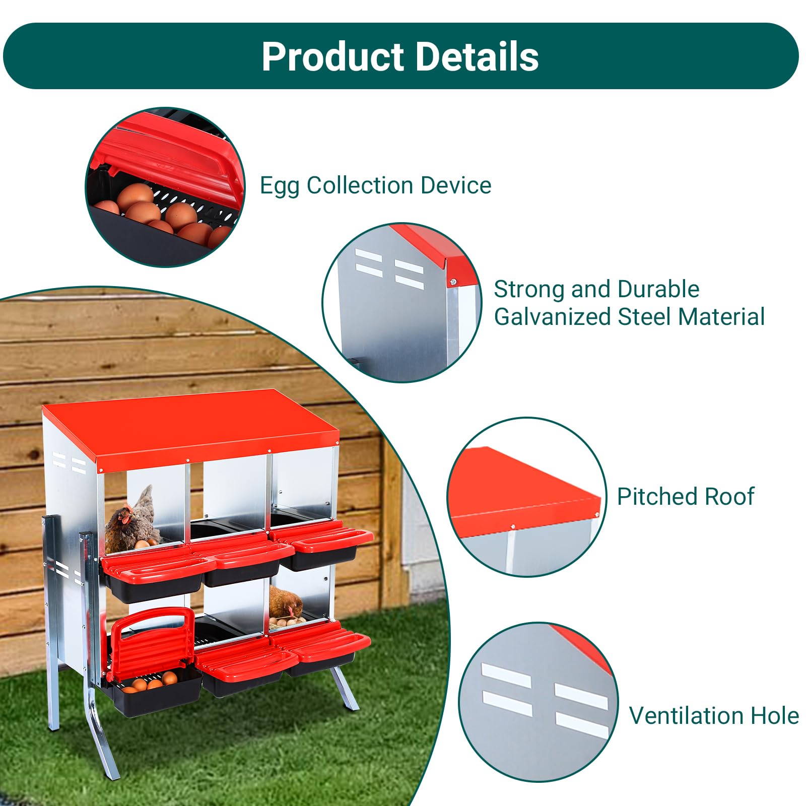 Gallinero para Exterior Metálica con 6/8/10 Compartimentos, Ponederos para Gallinas Galvanizadas De Alta Resistencia con Bandeja Desmontable, Patas De Apoyo, Montaje En Pared/Independiente