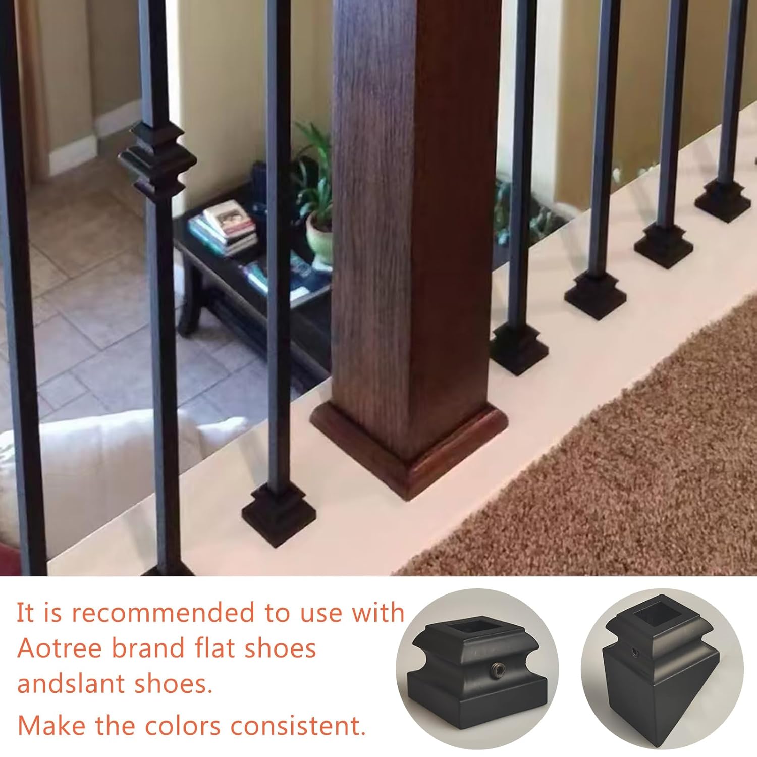 10 Pcs Wrought Iron Balusters, Hollow Double Knuckle Balusters, 1/2"" x 44"" Iron Baluster for Staircase Remodel, Matte Black Metal Railing