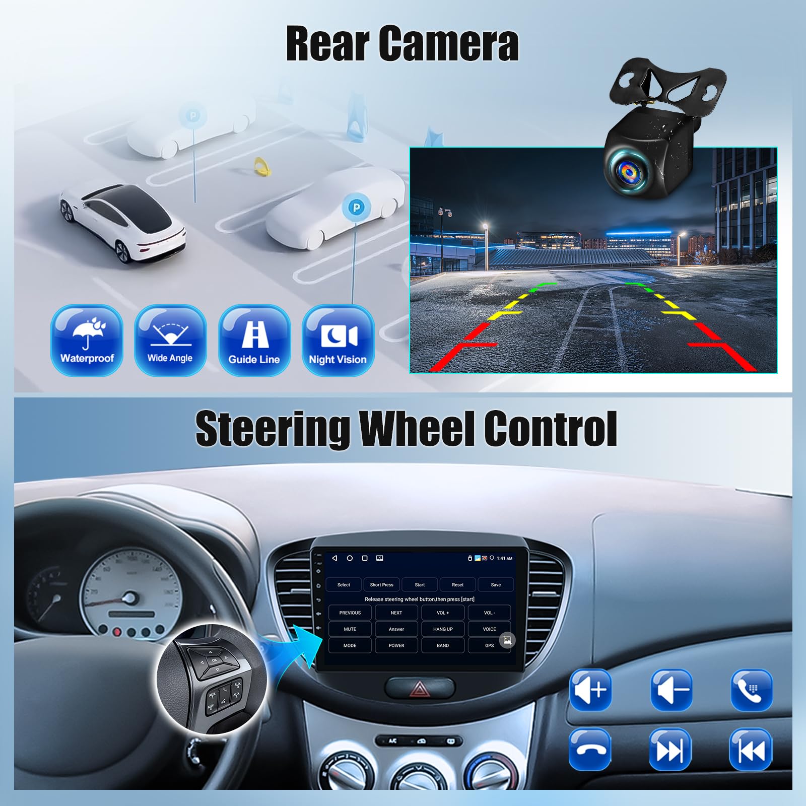 OiLiehu 4+64G Android 13 Autoradio für Hyundai i10 2007-2013 Doppel Din Radio Carplay Android Auto Autoradio Mit Bildschirm 9 Zoll mit Mirror Link Bluetooth FM RDS GPS WiFi SWC EQ+Rückfahrkamera