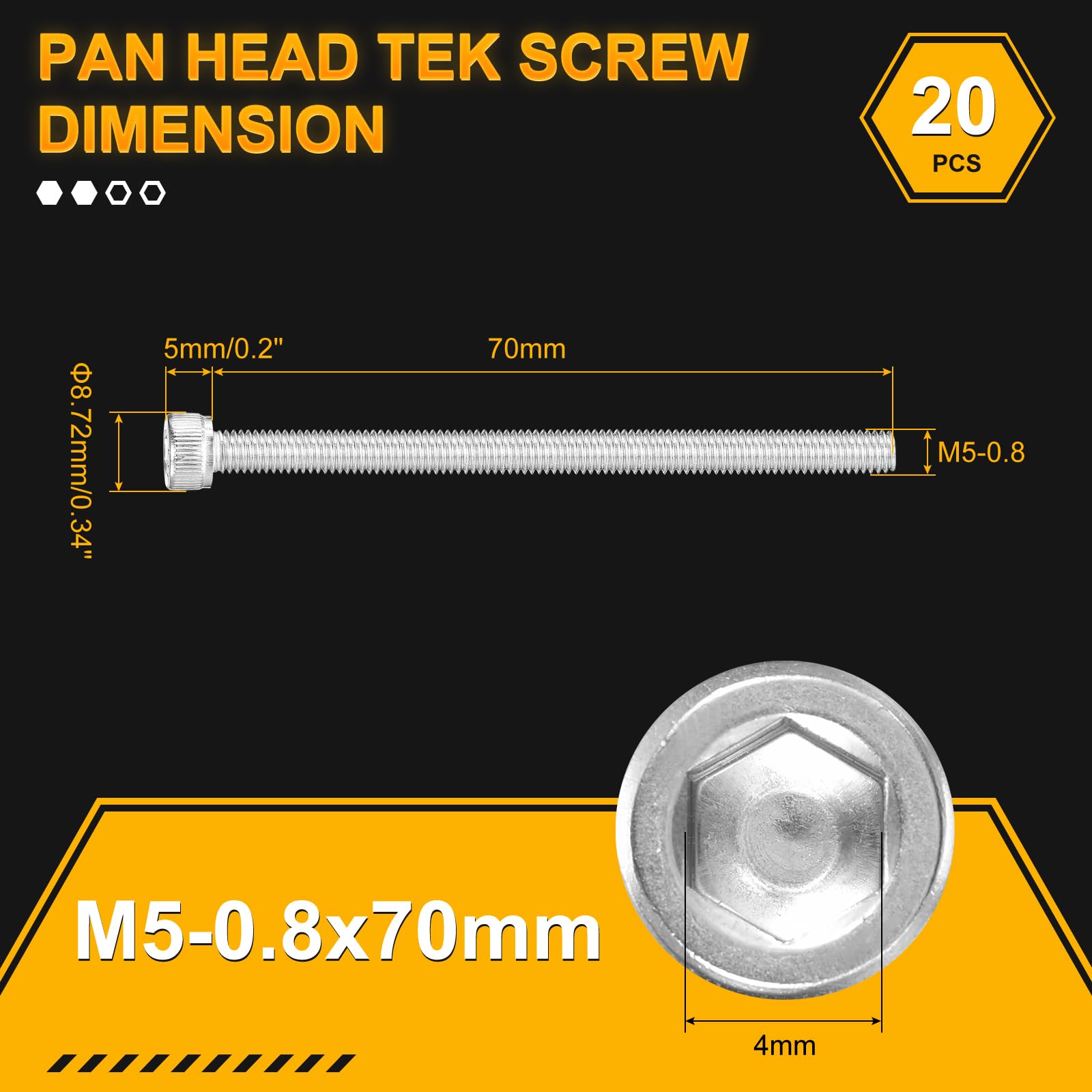 DTGN M5-0.8x70 Socket Head Cap Screws Bolts, 20Pack, Good for Road Bicycle Mountain Bike, Auto, Motorcycle - Image 2