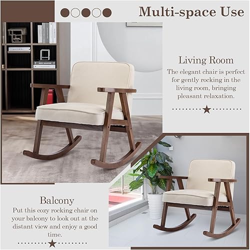 Miniatura 5 de Mecedora, sillas decorativas modernas de mediados de siglo, cómoda silla tapizada con brazo deslizante con madera maciza para sala de estar,