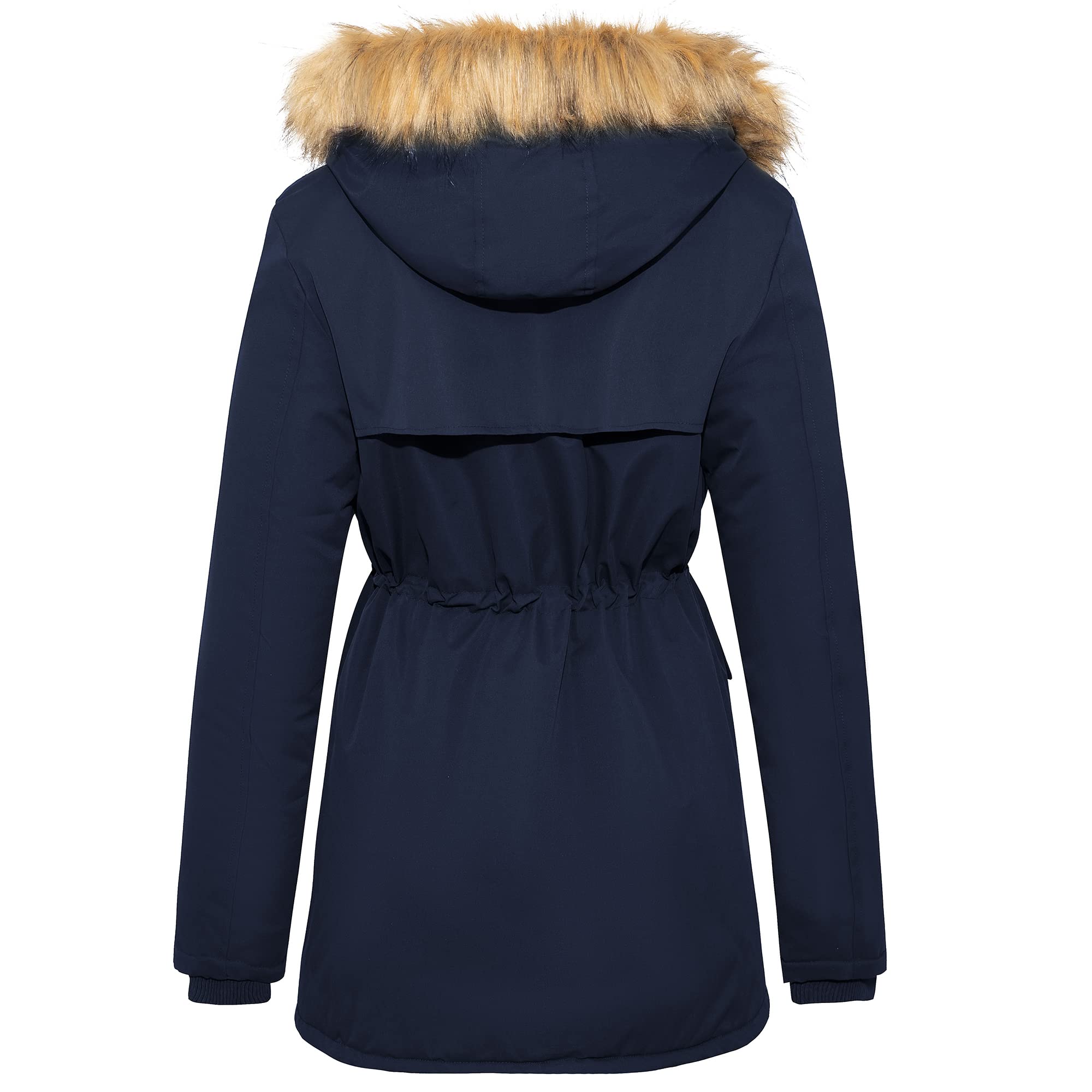 FARVALUE Womens Water-reprllent Winter Coat Thicken Puffer Jacket Warm FLeece Lined Parka with Fur Hood Navy X-Large