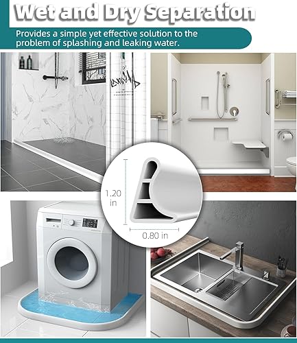 Miniatura 3 de KRUI Presa de agua plegable para umbral de ducha, 78 pulgadas, sistema de retención de bloqueo de agua de ducha autoadhesivo, borde de ducha, tapón