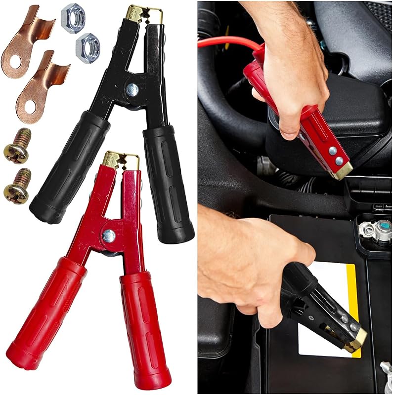 Craedli 2PCS Battery Jumper Cable Clamps, Heavy Duty Pure Copper Battery Clamps, 1000A Alligator Clips Jumper Cable Ends, Battery Charger Clamps for Car Truck SUV Boat Jump Starter Cables (Red&Black)