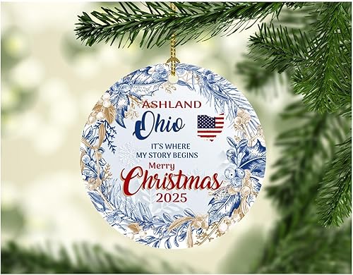 Christmas Ornament Tree 2023 Gift Ashland Ohio Ornaments It's Where My Story Begins Ashland OH City Hometown State Gift Xmas Decoration Rustic disponible en Yaxa Costa Rica