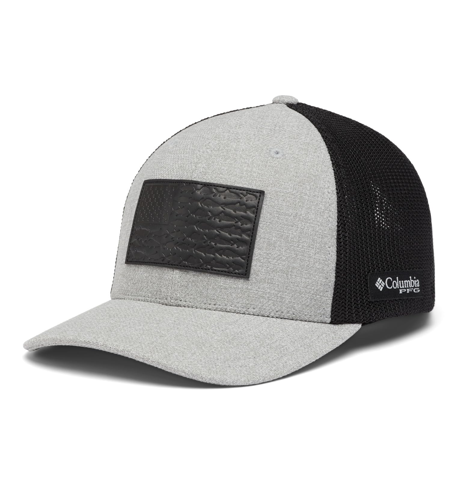Columbia PFG Leather Fish Flag Mesh Ball Cap, Cool Grey Heather/Black, S/M