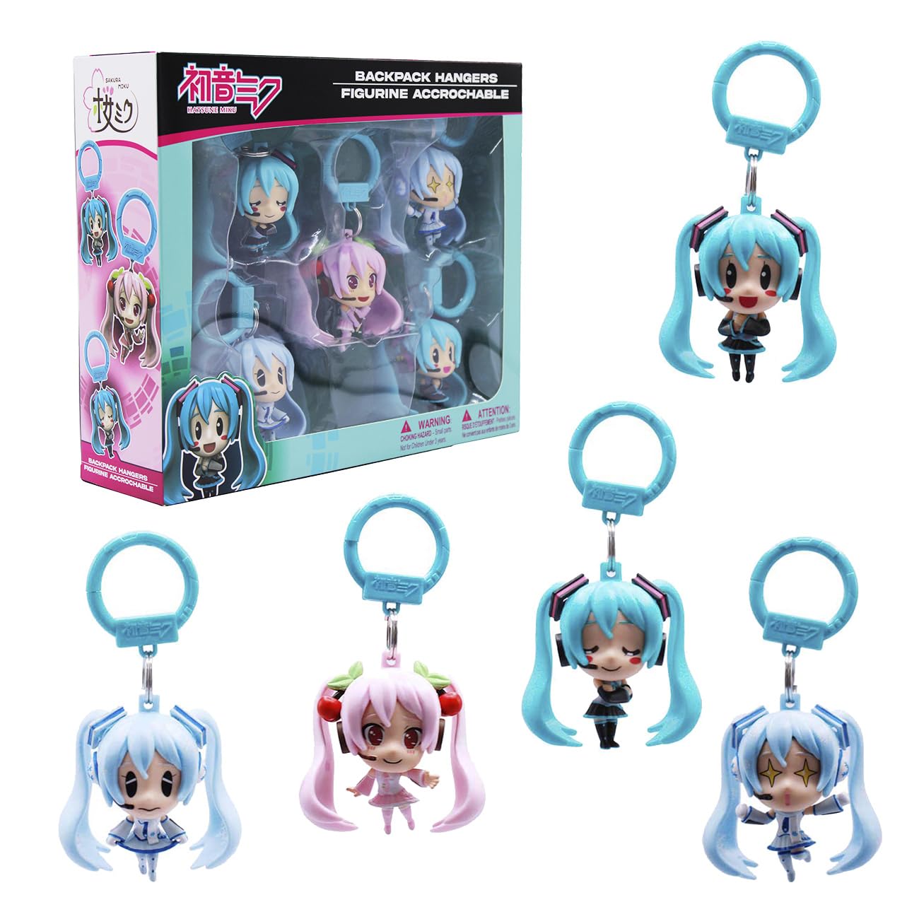 Just Toys LLC Hatsune Miku Backpack Hangers – 5?Pack Sakura, Snow & Classic Miku Keychains – PVC Anime Hangers for Bags, Backpacks, Purses & Gifts