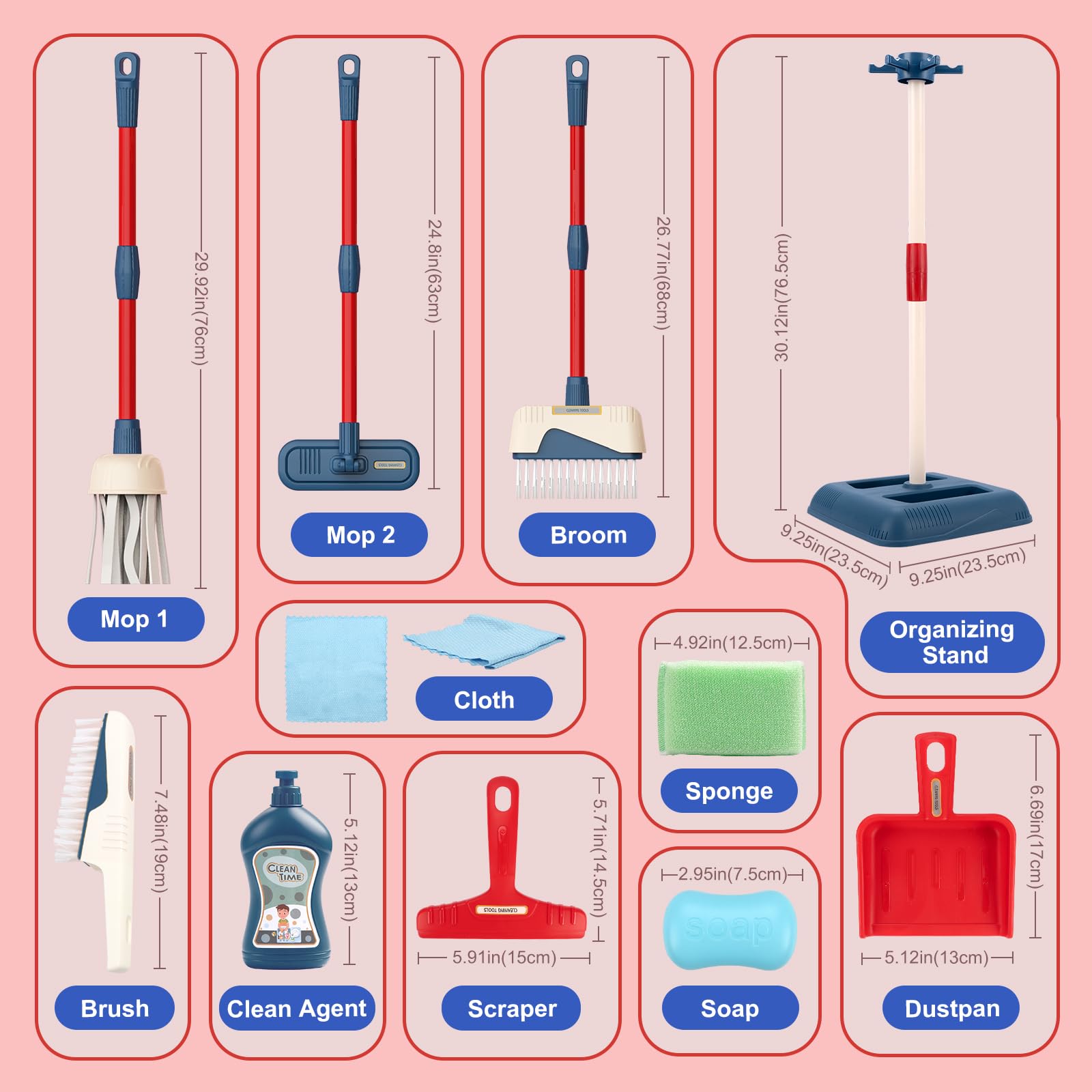 Set di giocattoli per la pulizia dei bambini, set di giocattoli per la pulizia dei bambini, strumenti per la pulizia della casa giocattoli set da gioco, scopa, paletta, mocio, spolverino