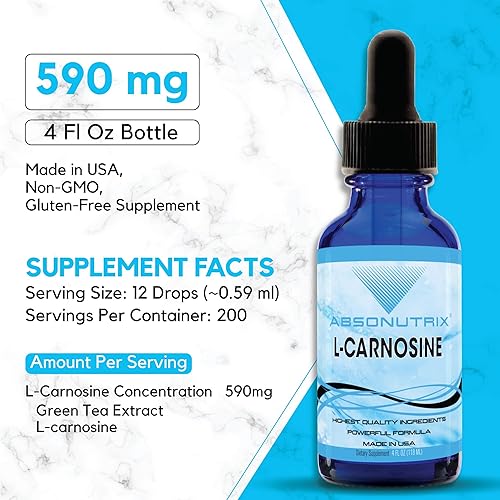 Miniatura 3 de Absonutrix L-Carnosina - Botella de 583 mg de 4 onzas, 200 porciones altamente potentes, gotas fáciles de consumir, alta biodisponibilidad, probada