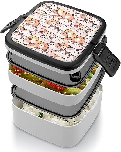 Miniatura 4 de Lindo patrón de gatos adultos Bento Box doble capa lonchera contenedor para trabajo camping