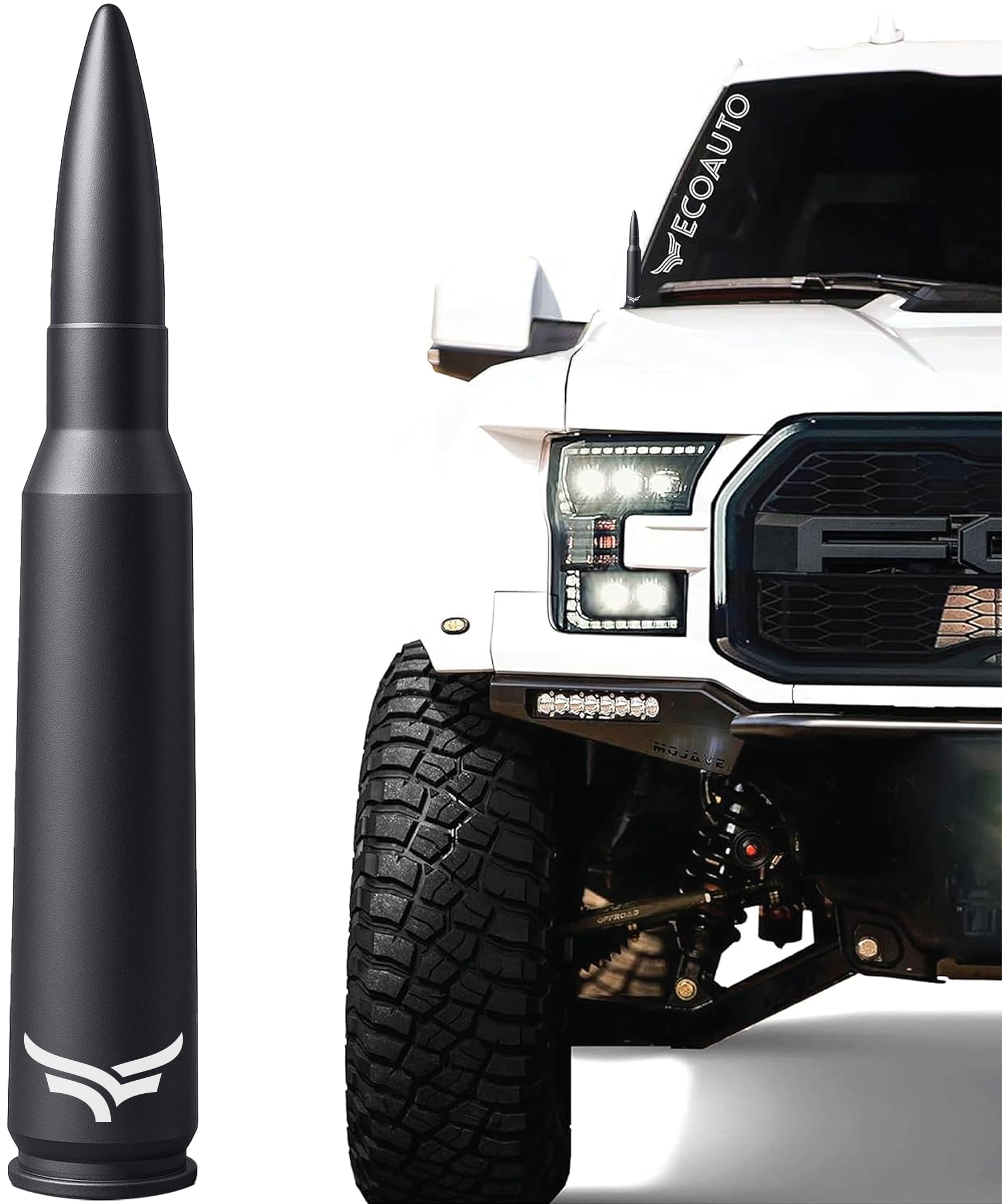 EcoAuto 50 Cal Bullet Antenna for Ford F150 F250 F350 & Dodge Ram & Ford Raptor Bronco - Instantly Upgrade Your Truck Look with F150 Antenna - Anti-Theft Antenna Topper - Matte Black Bullet Antenna