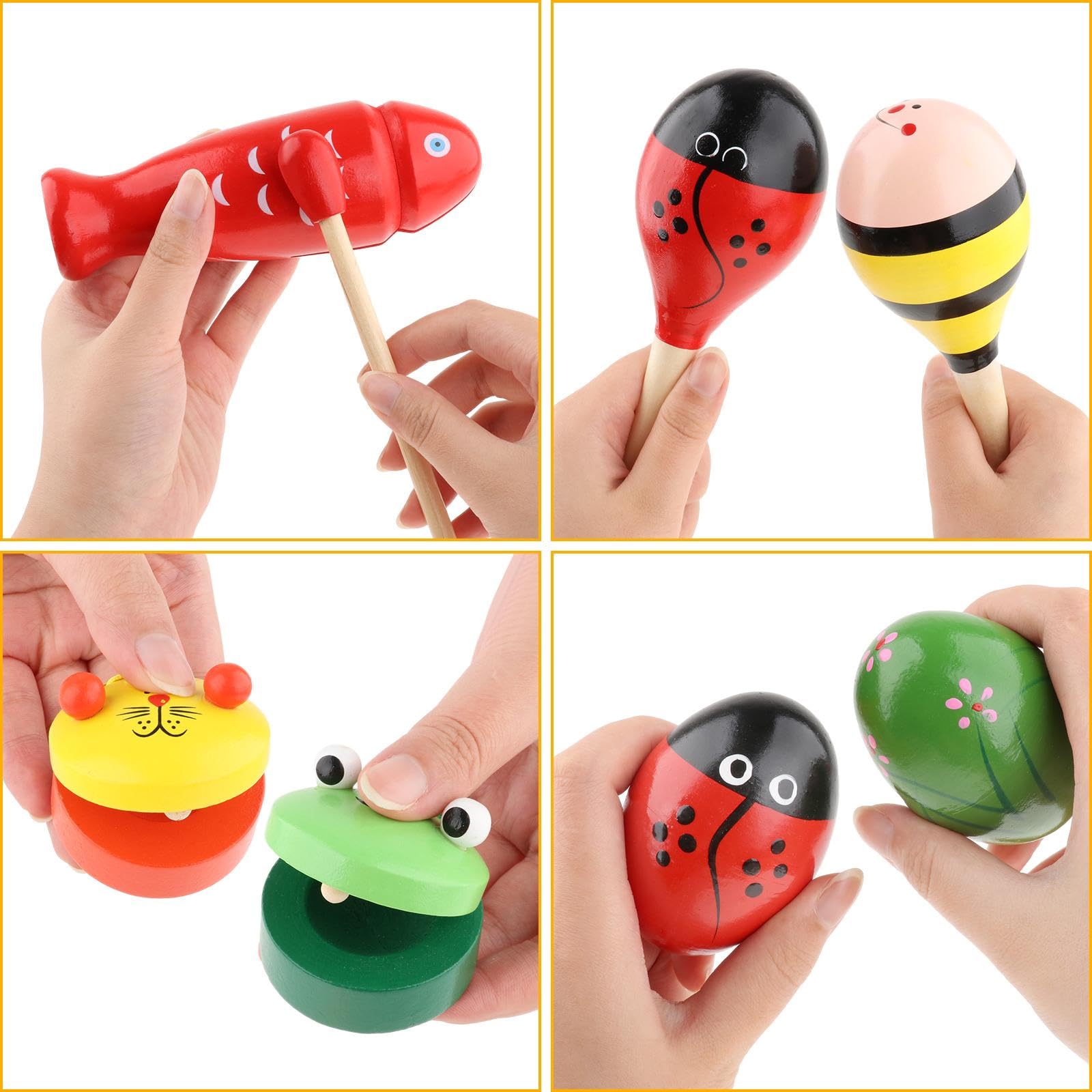 10 Piezas Juguetes Musicales Infantiles Conjunto de Instrumentos de Madera Educativos con Tamborín Xilófono Triángulo y Maracas Favorecen la Audición