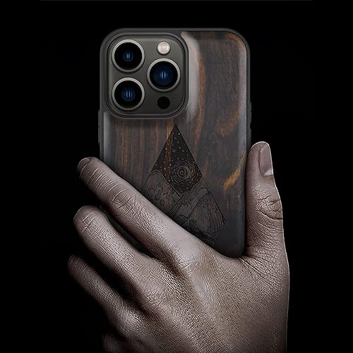 Miniatura 2 de Carveit Funda magnética de madera para iPhone 13 Pro madera natural y TPU suave negro funda protectora de madera única y elegante a prueba de golpes