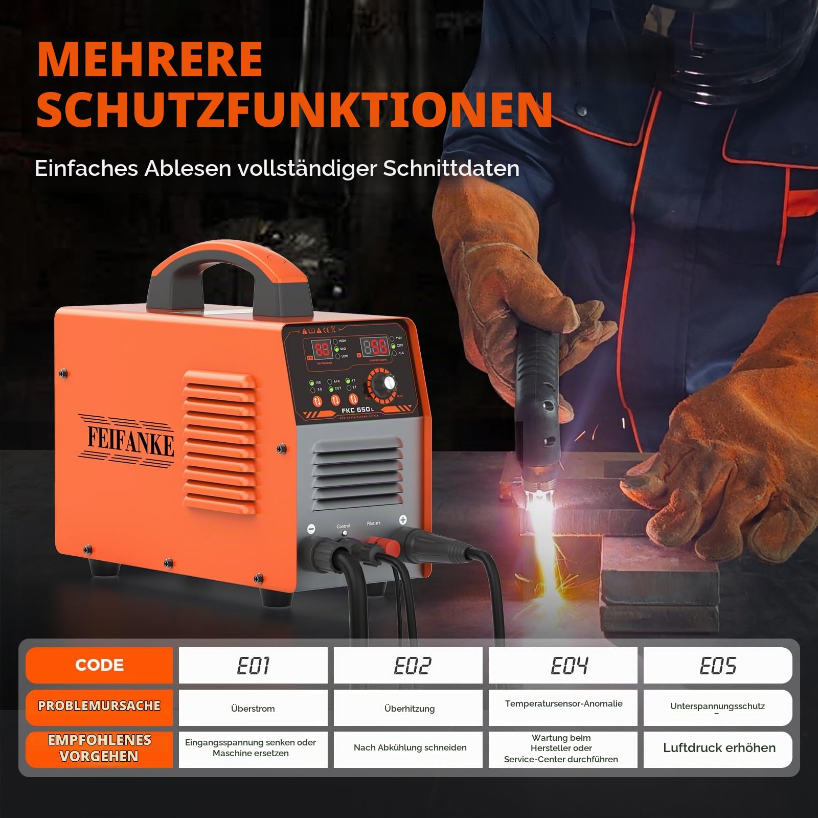 FEIFANKE 230V 75A Plasmaschneider IGBT 25MM Max Berührungslose Hochfrequenzzündung 2T/4T Betrieb für Stahl Edelstahl Kupfer Aluminium