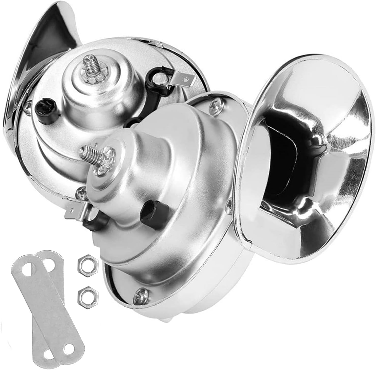 300DB Super Loud Train Horns For Truck, 2pcs 12V Car Horn Kits, Loud Dual-Tone Waterproof Electric Air Horns, Automotive Accessories Universal for Cars Pickup Trucks Motorcycle Bike Boat (Sliver)