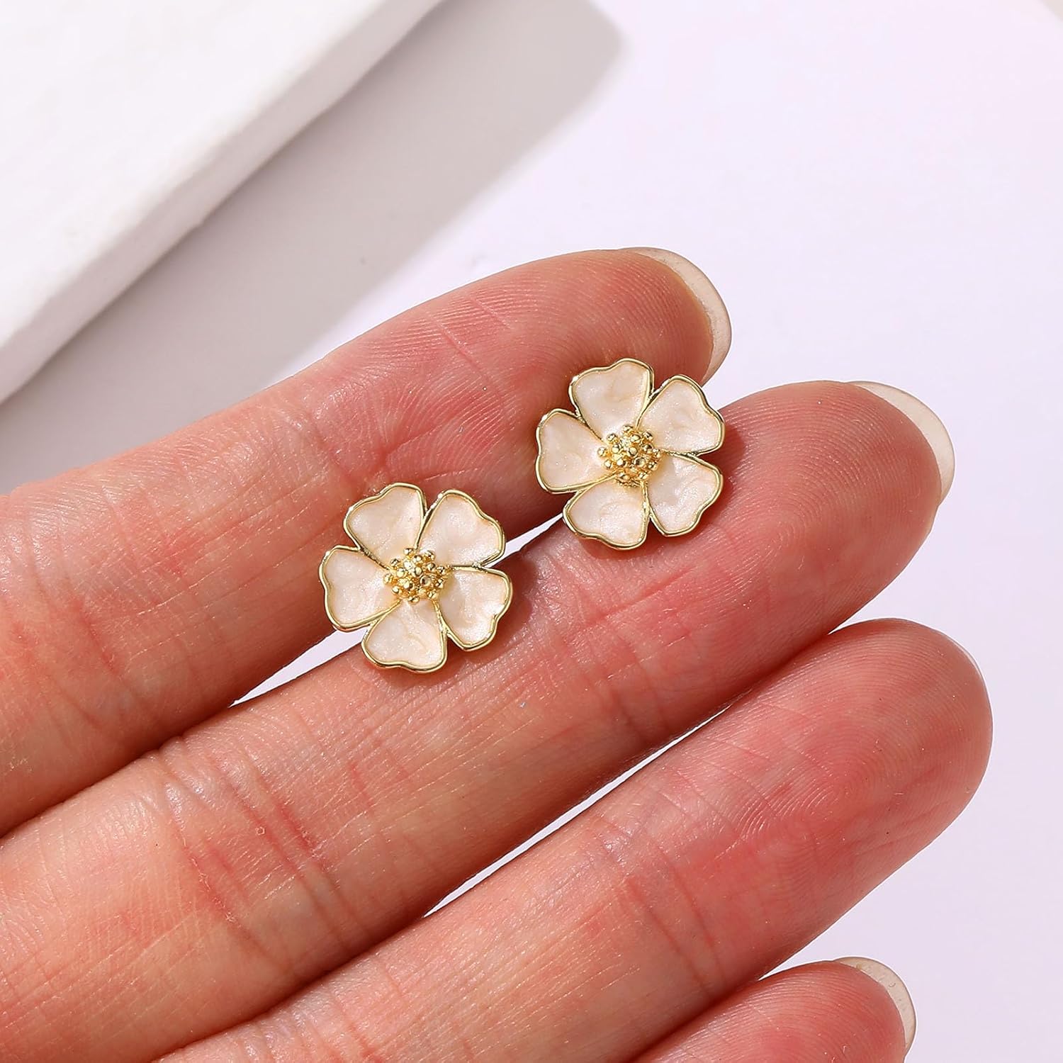 Cute Small Blue 5-Petal Flower Stud Earrings for Women, Unique Statement Flower Earring Lightweight Everyday Jewelry Gift - Image 3