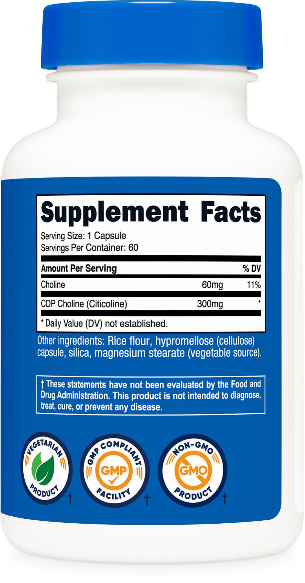 Nutricost CDP Choline (Citicoline) 300mg, 60 Vegetarian Capsules - Non-GMO, Vegetarian Friendly, Gluten Free … — Amazon image 5