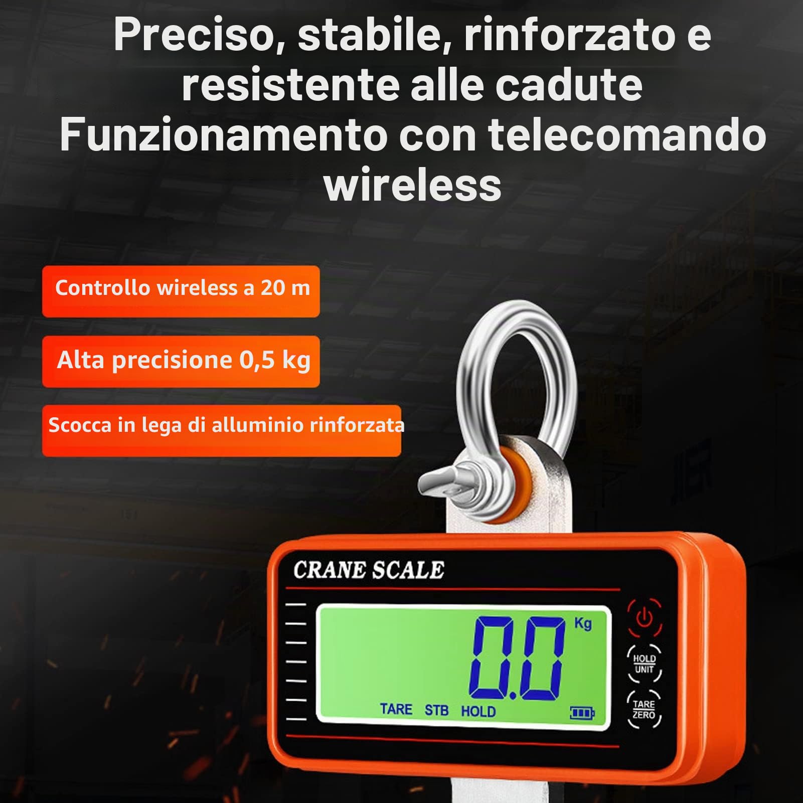 Bilancia Digitale per Gru, Bilancia Sospesa Industriale 1500 Kg 3000 Libbre, con Display a LED per Telecomando, Raggio di Controllo Remoto 20 M, per Misurare il peso(arancione)
