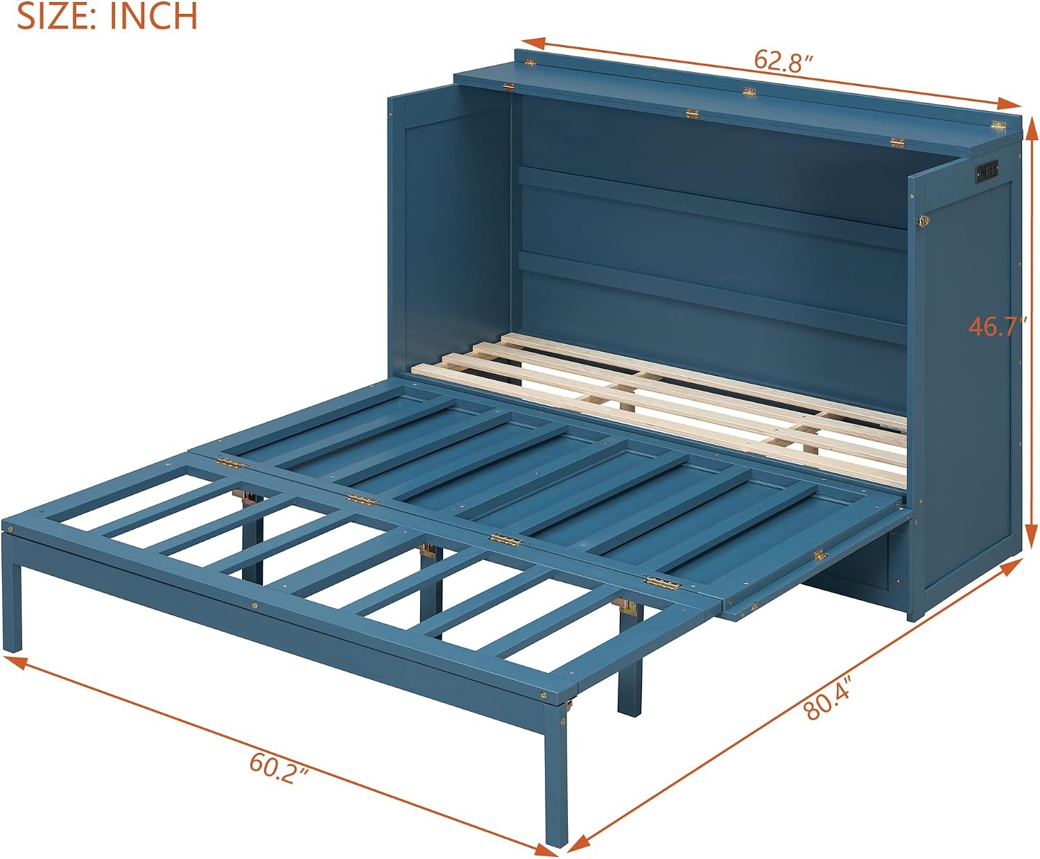 (incomplete) merax queen size murphy cabinet bed with storage drawers, wall murphy bed with a set of sockets & usb ports, folding platform bed for small room