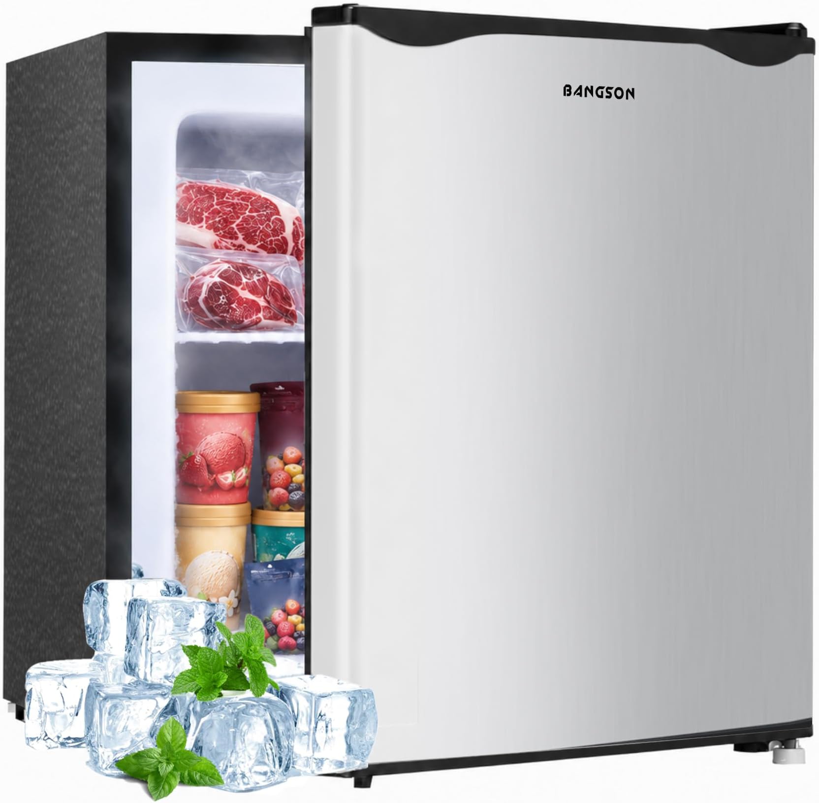 BANGSON 1.1 Cu.ft Upright Mini Freezer for Dorms Apartment, Silver