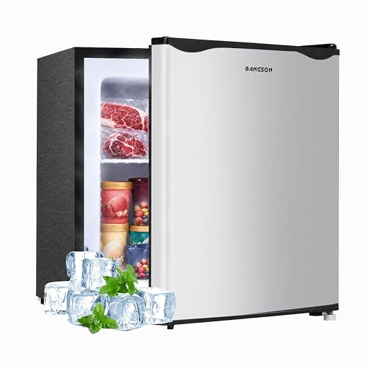 BANGSON 1.1 Cu.ft Upright Mini Freezer for Dorms Apartment, Silver