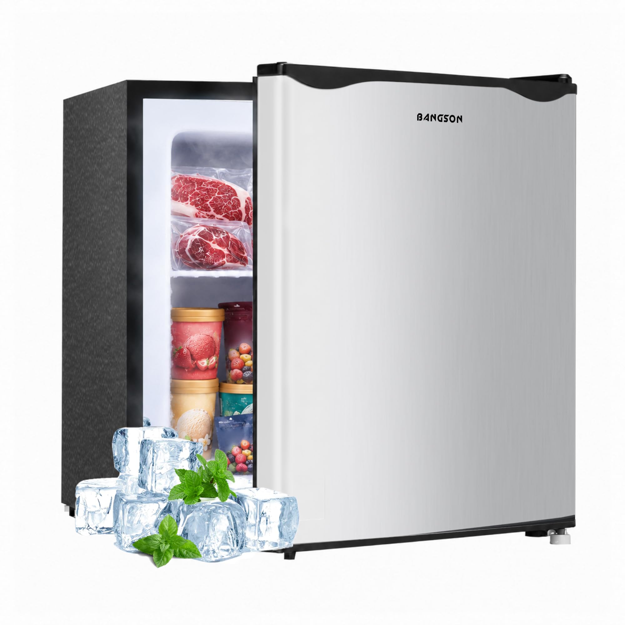BANGSON 1.1 Cu.ft Upright Mini Freezer for Dorms Apartment, Silver