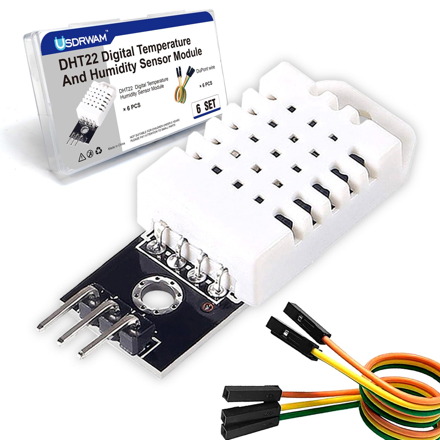 6 Set Digital Temperature and Humidity Sensor Module Compatible with DHT22/AM2302, 3.3V-5V with Dupont Wires Humidity Measure Range 0%-100% (±2%) Temperature Measure Range -40-80? (±0.5?) Celsius