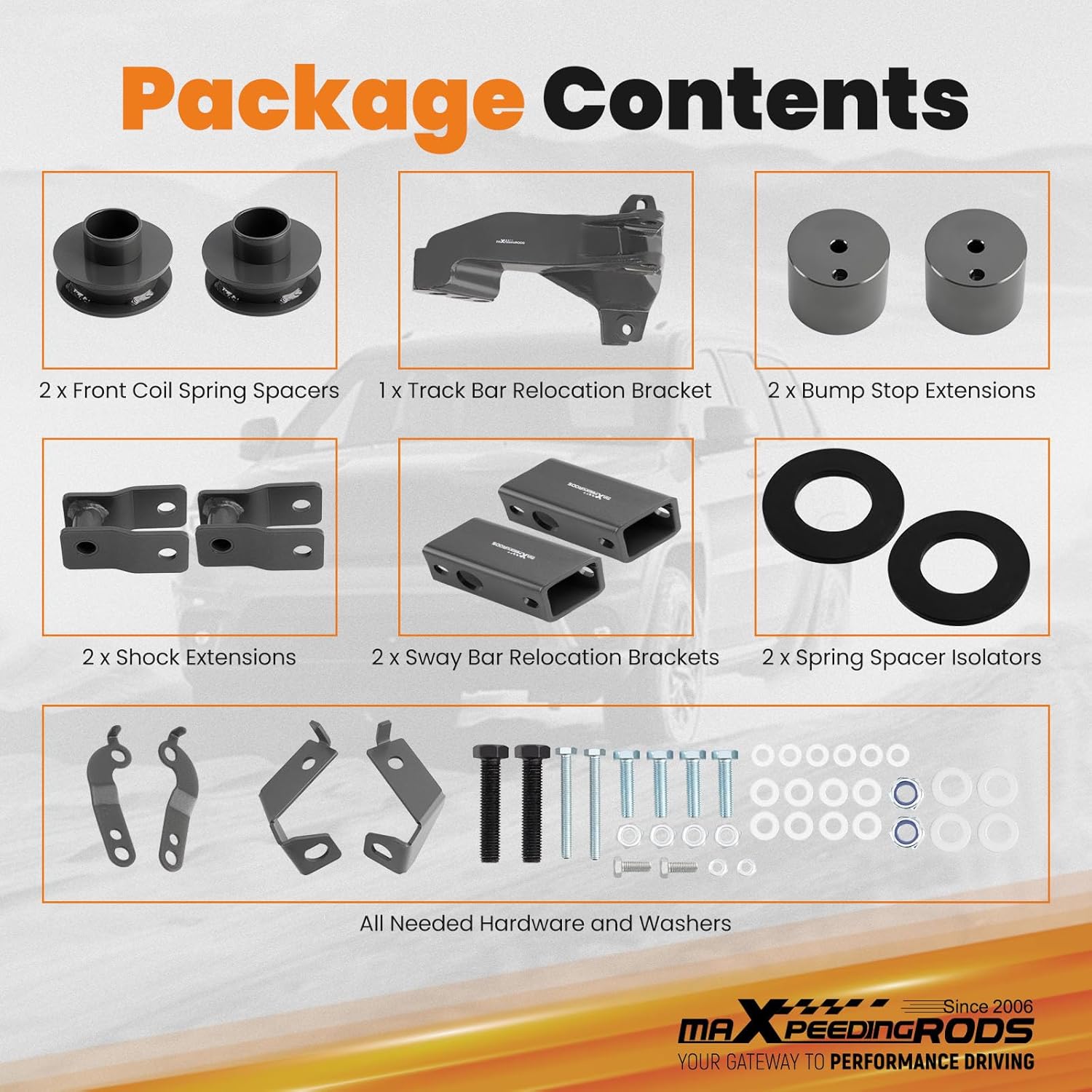 maXpeedingrods 2.5" Leveling Lift Kit for Ford F250 F350 F450 2011-2022 Super Duty 4WD, Front Strut Coil Spacer with Track Bar Relocation Bracket, Gray