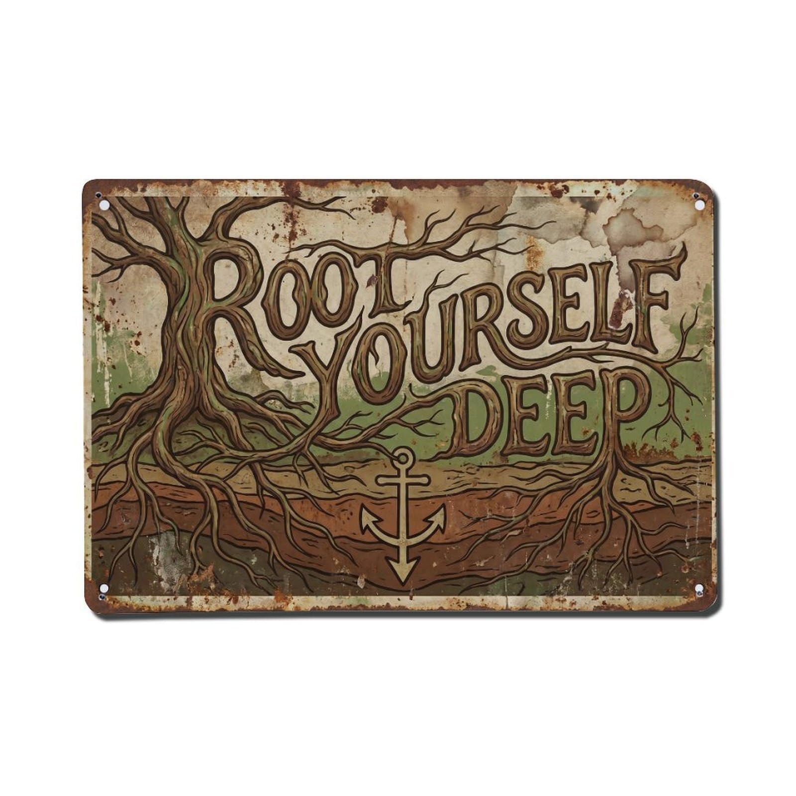 Root Yourself Deep Grounding Retro Motivational Slogans Vintage Metal Tin Sign Wall Decor for Cafe, Club, Garden Metal Poster 8x12Inch