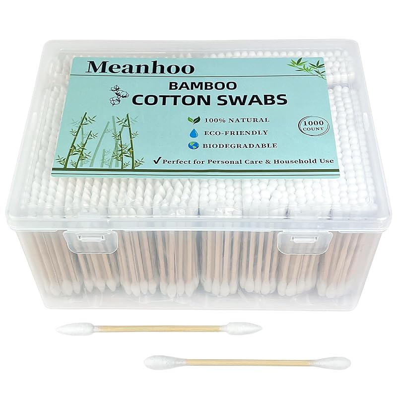 Hastes de Algodão de Bambu Meanhoo com Pontas Duplas, Caixa com 1000 Unidades