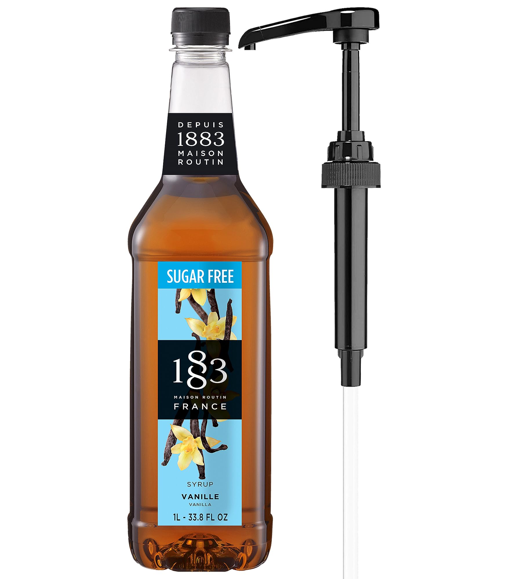 little squirt syrup pump 1883 Sugar Free Vanilla with for Hot & Cold Drinks - 1 Liter 33.8 Ounces