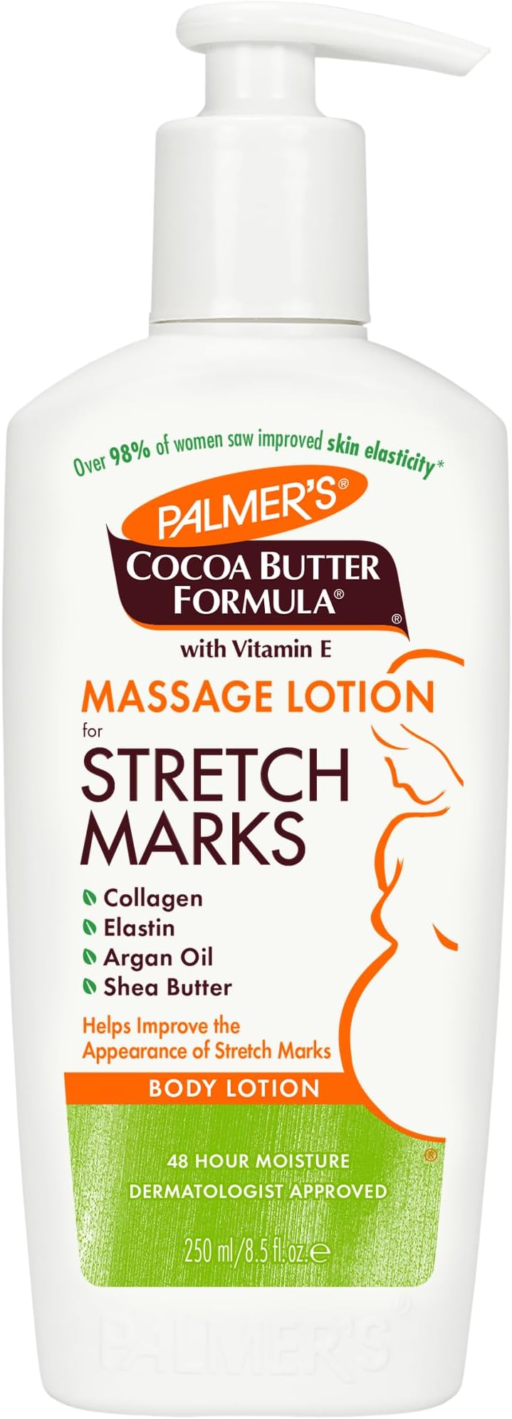 Cocoa Butter Formula Massage Lotion For Stretch Marks, Pregnancy Skin Care, Belly Cream with Collagen, Elastin, Argan OIl and Shea Butter, 8.5 Ounces