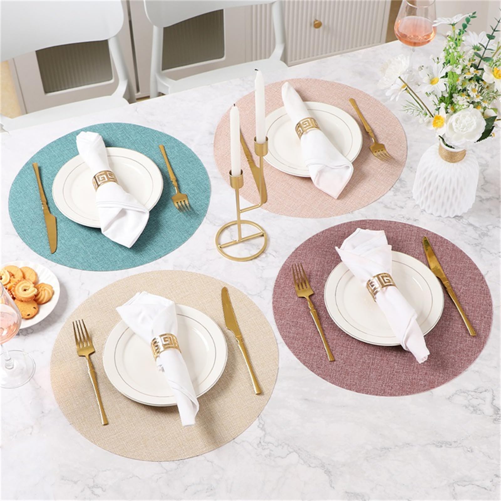 4er Set Rund Platzsets Platzdeckchen rutschfest Abwaschbar 38 * 38cm Leinen Tischmatten Abgrifffeste Hitzebeständig Tischsets, Platz-Matten für küche (Rot)