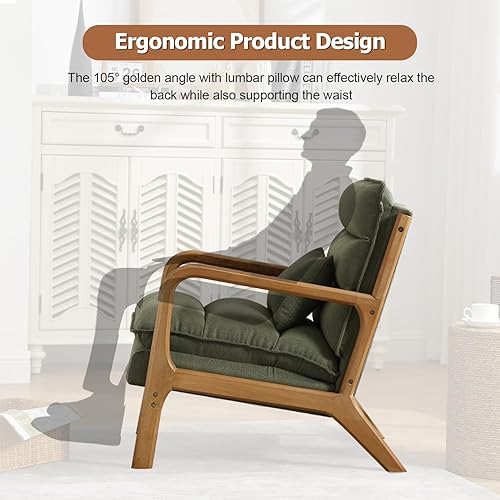 Miniatura 66 de INZOY - Sillón decorativo de mediados de siglo con estructura de madera, tapizados, para sala de estar, con cojín para la cintura, sillón de lectura