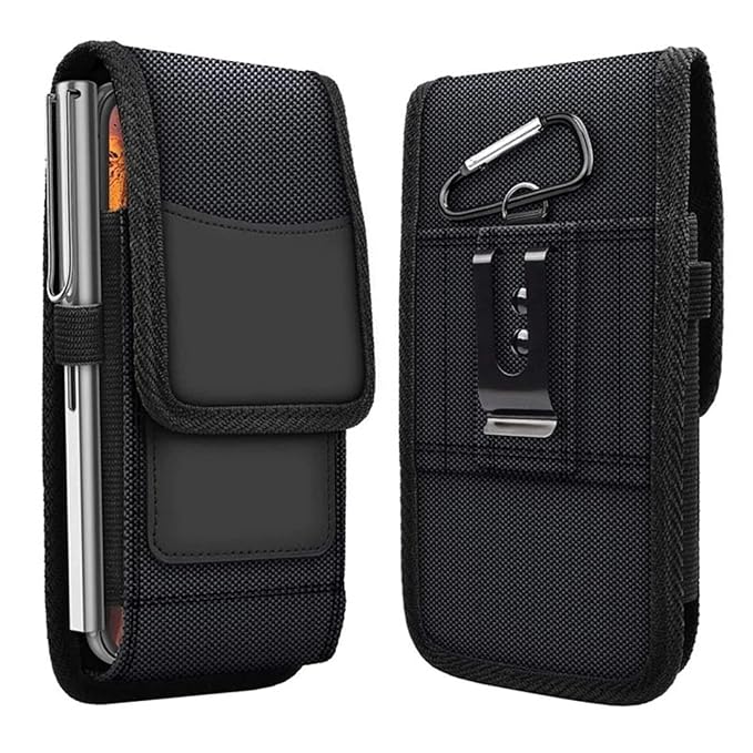 Phone Holster for Men Belt Clip Pouch, for iPhone 14 Plus, Pro Max, 13, 12, 11 and More, 6.8" Nylon Cell Phone Holster Mobile Card Holder Case (XL, Black)