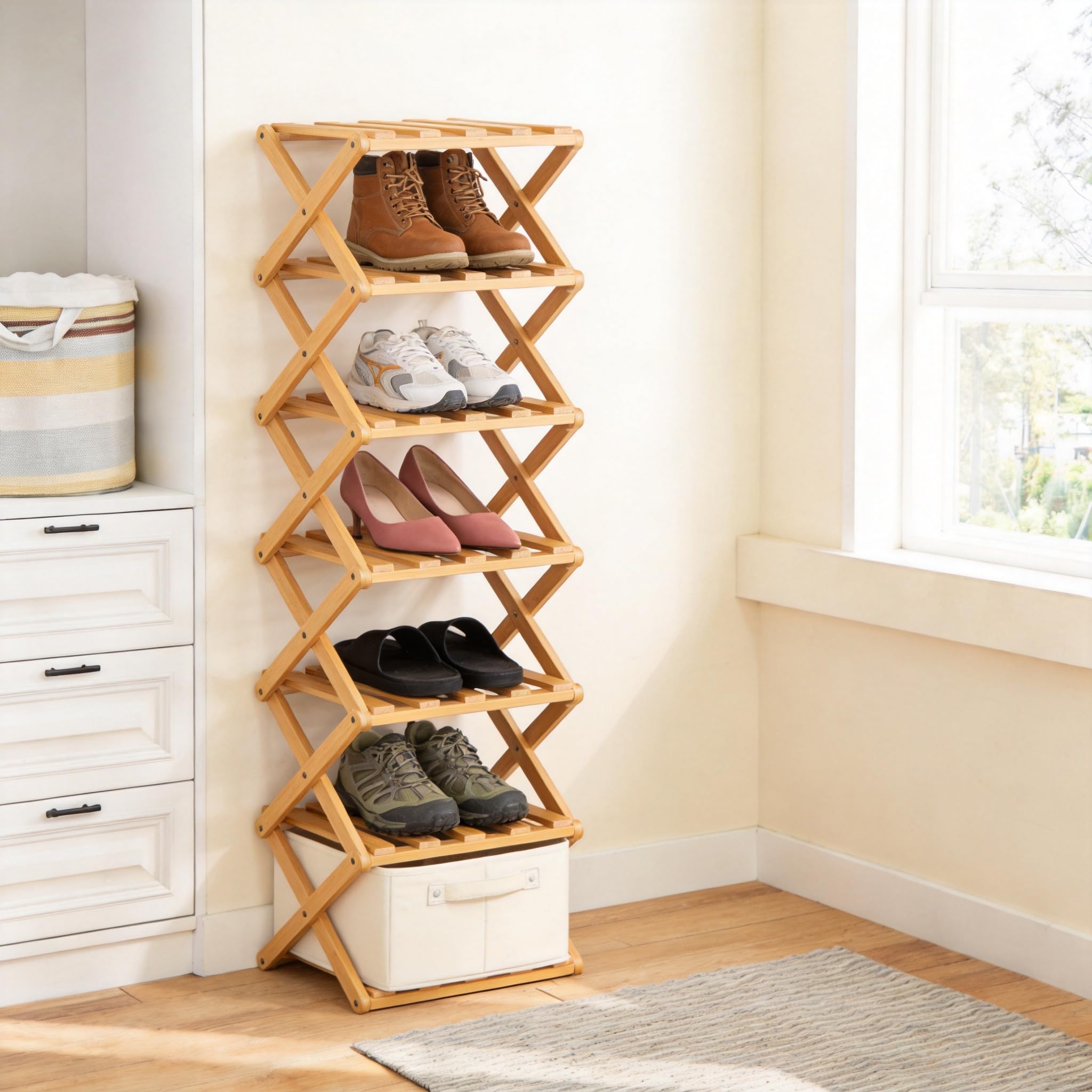 Scarpiera verticale stretta, scarpiera portatile pieghevole a 7 ripiani, senza installazione, scarpiera autoportante per corridoi, camere da letto, soggiorno, angoli e piccoli spazi (7 ripiani)
