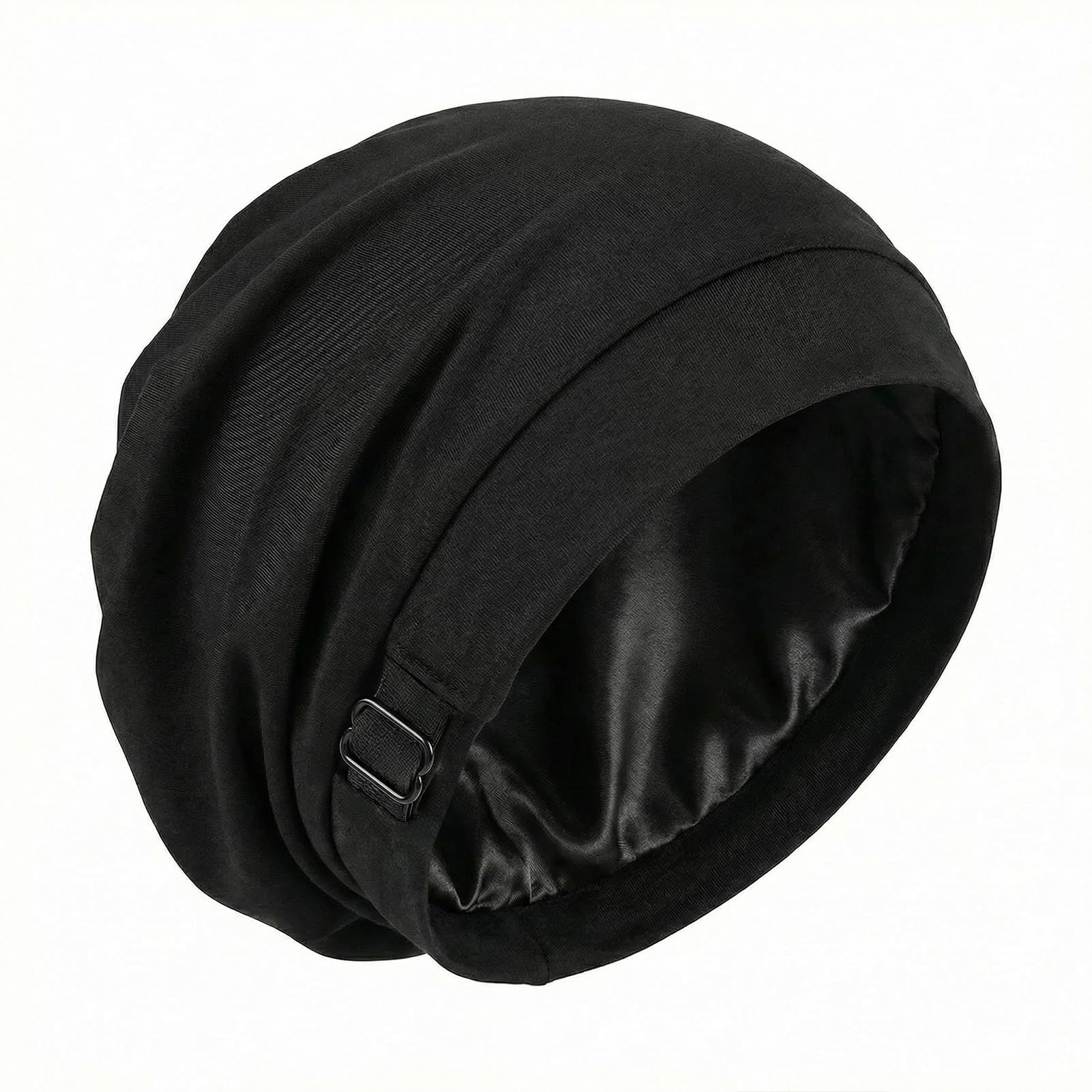 Gorro de seda para dormir de satén para hombre y mujer, gorro de dormir ajustable con banda ancha, gorro de satén de doble capa, como capó y capó de seda para rizar trenzas, pelo liso, antideslizante