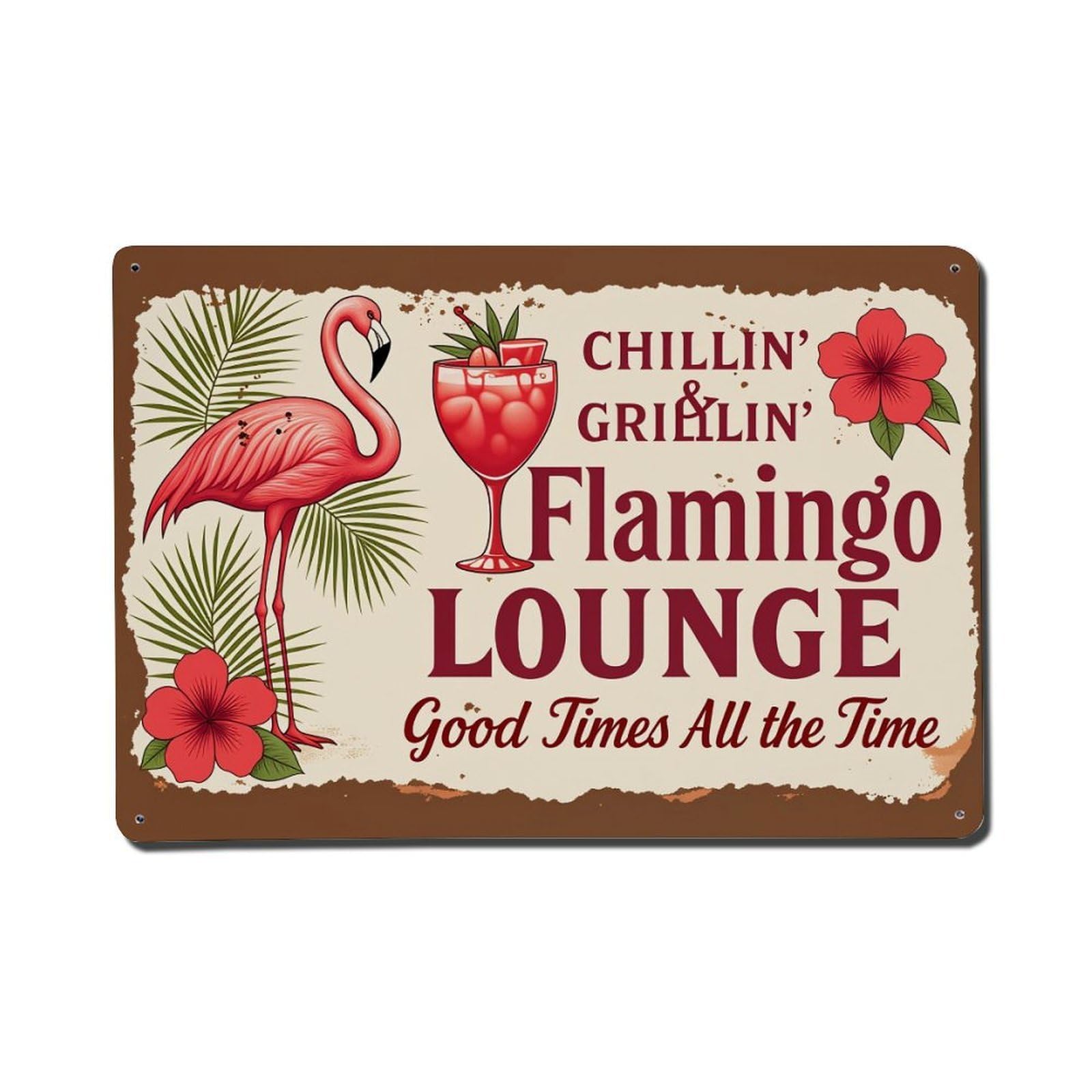 Ndieha Vintage Flamingo Cocktail Palm Flower Sign Tin Sign Metal Poster Retro Bar, Home, Man Cave, Kitchen, Laundry Room Wall Art Decor Gift 8X12 Inch