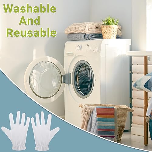 Miniatura 3 de ENPOINT Guantes de algodón blanco para eczema, 10 pares de guantes elásticos con cierre elástico para hombres y mujeres, guantes de trabajo