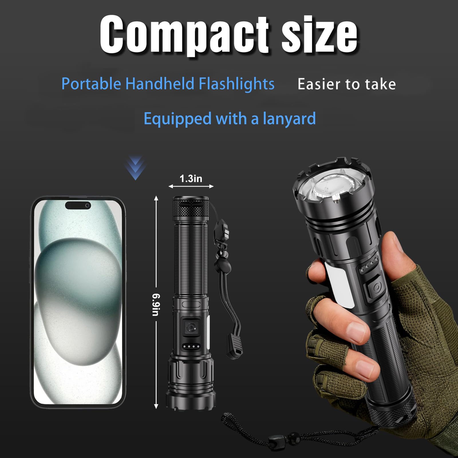 Linterna LED superbrillante, recargable, de alto lúmenes, con 5 modos de zoom, impermeable, para camping, niños, adultos, exteriores, senderismo, emergencia (L377-1 paquete)