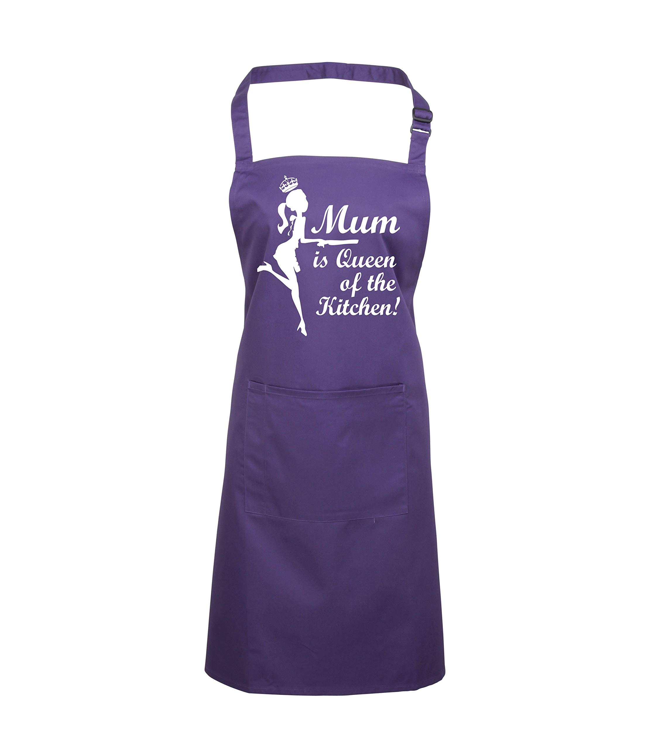 Edward Sinclair Purple Apron in white glitter print 'MUM IS QUEEN OF THE KITCHEN'