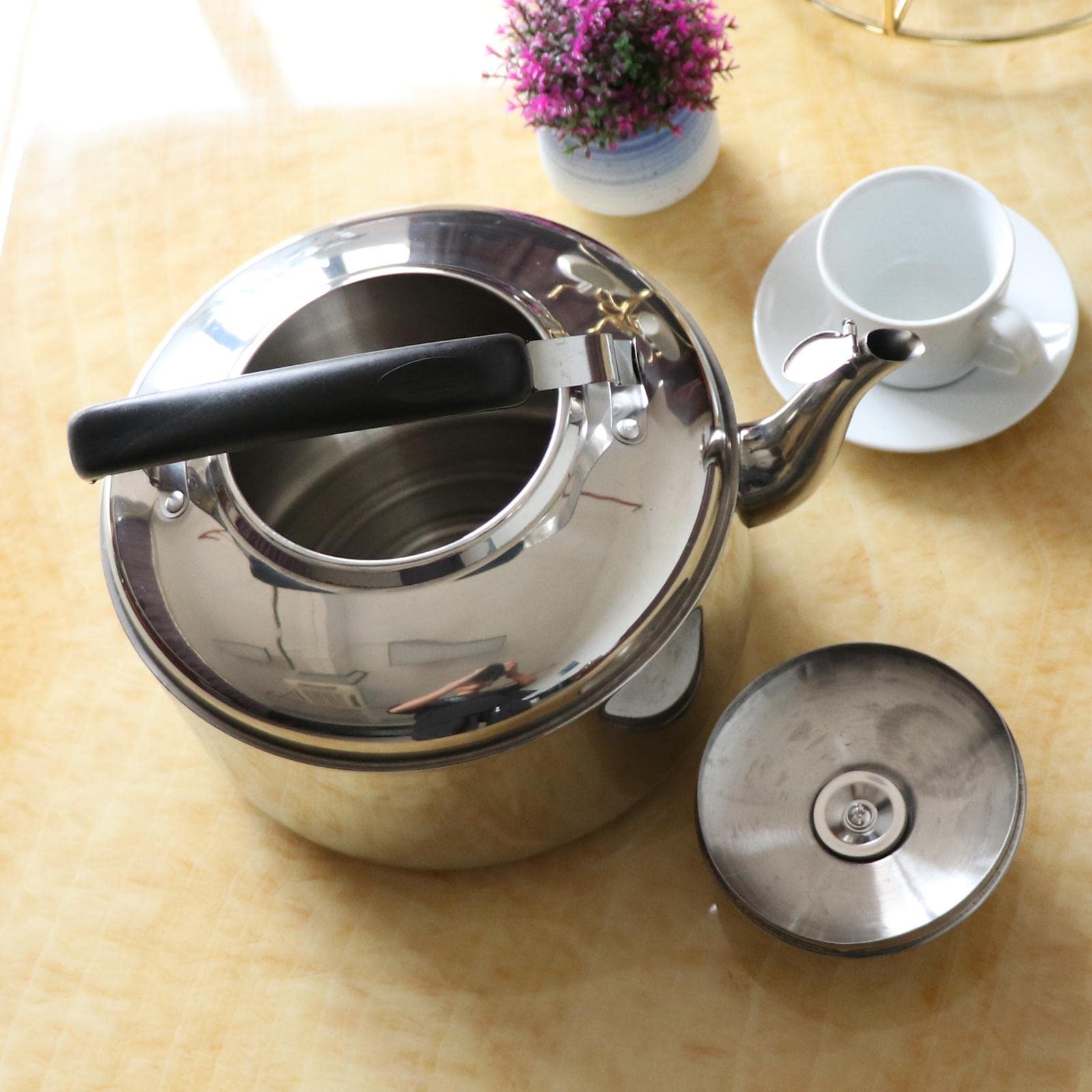 Baoblaze Wasserkessel Edelstahl Outdoor, Flötenkessel 4L / 5L / 6L, Camping Wasserkocher Pfeifkessel, Whistling Tea Kettle, Metall Kessel zum Teebereiter für Herd Picknick Kochgeschirr Küche, 6L