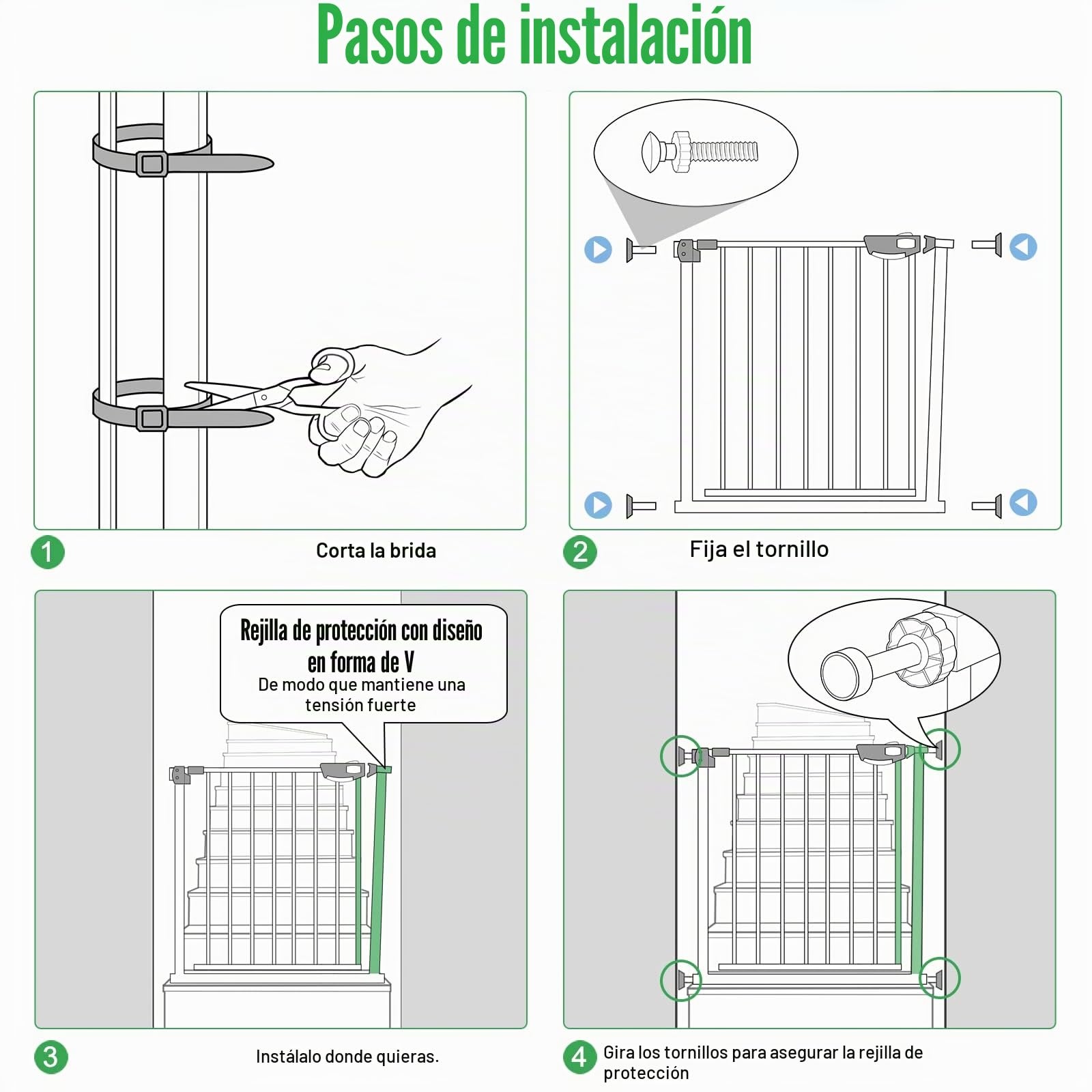 UISEBRT Rejilla de protección para Puertas sin taladrar, Rejilla de protección para escaleras para niños 85 – 95 cm, con Cierre automático para bebé, Rejilla de protección de Metal, Blanco