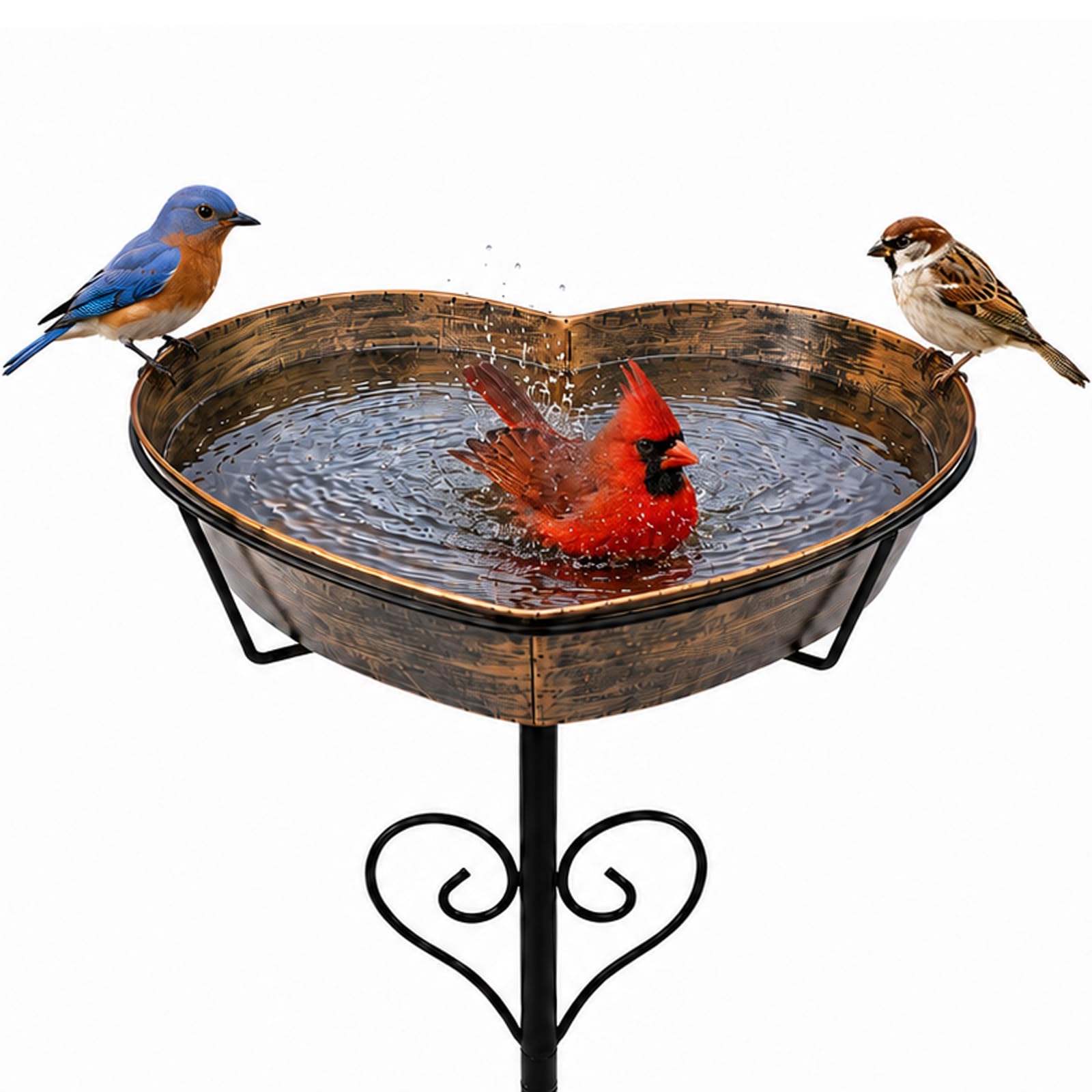 Goodeco Rustic Large Metal Heart Birdbath for Garden - 91CM