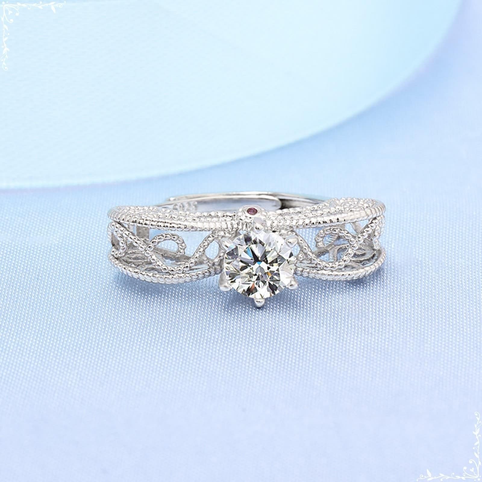 Pierścionek Moissanite Band Art Deco białe złoto obrączki ślubne dla kobiet 18K Hollow z sześcioma pazurami rozmiar H 1/2 moda dla żony biżuteria na Święto Dziękczynienia