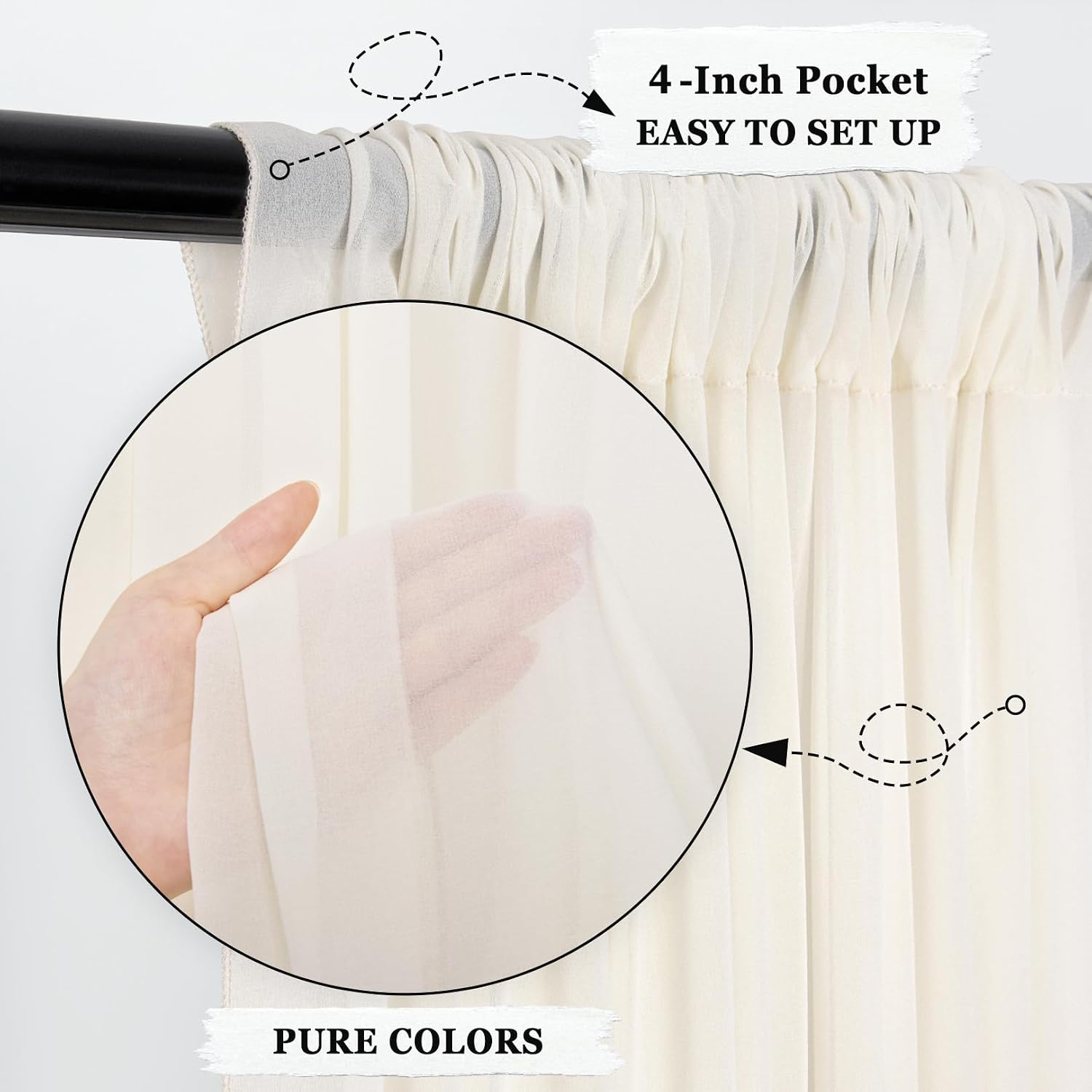 DUOBAO Ivory Sheer Chiffon Backdrop Curtains 108"" Long | 2 Panels | Perfect for Wedding Ceremonies, Beach Parties, Home Decor, and Events | Cream Drapes
