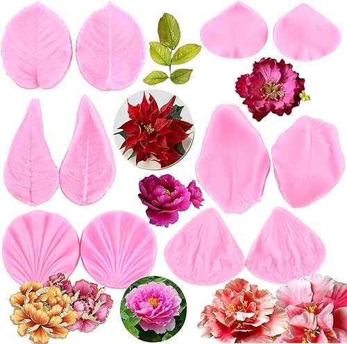 RFGHAC Gumpaste - Molde de de silicona para vetas de flores de fondant molde veneado de rosa pasta de goma peonía flor de rosa molde para decoración